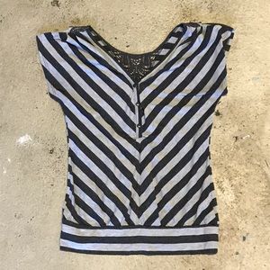 Gray and Black Striped Self Esteem Top, Lace Back